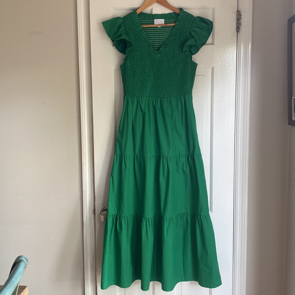 Sugarlips Smocked bodice green maxi dress size medium - Picture 3 of 3